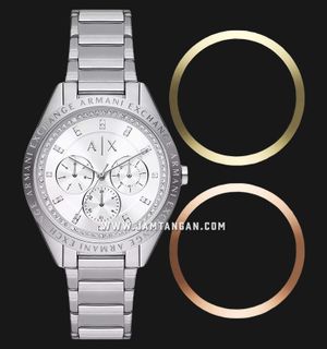 Armani Exchange AX7142SET Ladies Silver Dial Stainless Steel Strap + Interchangeable Bezels Set