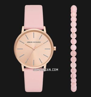 Armani Exchange AX7150SET Ladies Rose Gold Dial Pink Leather Strap + Bracelet Set