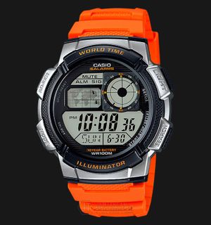 Casio General AE-1000W-4BVDF 10 Year Battery Water Resistance 100M Orange Resin Band
