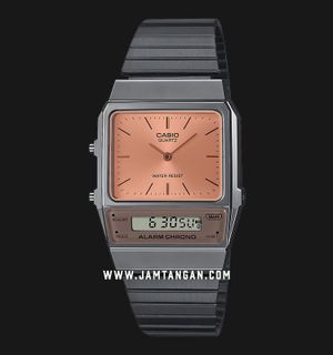 Casio General AQ-800ECGG-4ADF Vintage Orange Digital Analog Dial Gunmetal Stainless Steel Band