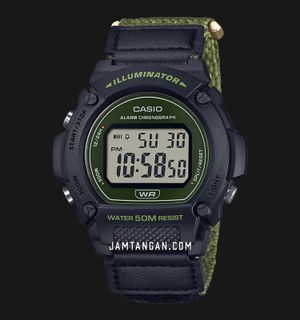 Casio General W-219HB-3AVDF Men Digital Dial Green Cloth Strap