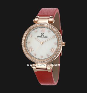 Daniel Klein DK112402-2 Ladies Silver Dial Red Leather Strap