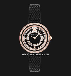 Emporio Armani Fashion AR11493 Ladies Black Dial Black Leather Strap