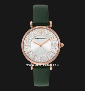 Emporio Armani Fashion AR11517 Silver Dial Green Leather Strap