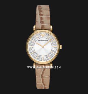 Emporio Armani Fashion AR11518 Silver Dial Taupe Leather Strap