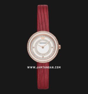 Emporio Armani Fashion AR11532 Silver Dial Red Leather Strap