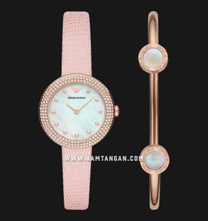 Emporio Armani Fashion AR80061SET Ladies Mother Of Pearl Dial Pink Leather Strap + Bracelet