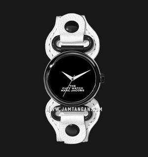 Marc Jacobs The Cuff Watch MJ0120179294 Ladies Black Dial White Leather Strap