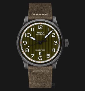 MIDO Multifort M032.607.36.090.00 Automatic Green Olive Dial Khaki Leather Strap