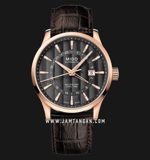 MIDO Multifort M038.429.36.061.00 Dual Time Automatic Anthracite Dial Brown Leather Strap