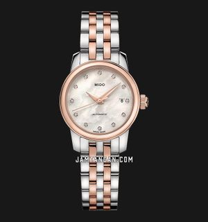MIDO Baroncelli M039.007.22.106.00 Lady Twenty Five White MOP Dial Dual Tone Stainless Steel Strap 