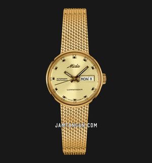 Mido Commander M7169.3.72.13 Lady Champagne Dial Yellow Gold Stainless Steel Mesh Strap