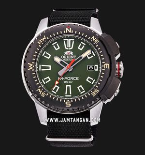 Orient M-Force RA-AC0N03E Mechanical Sports Automatic Men Green Dial Black Nylon Strap