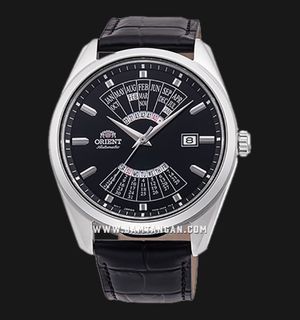 Orient Contemporary RA-BA0006B Multi Year Calendar Automatic Men Black Dial Black Leather Strap