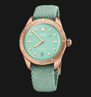 Oris Divers Sixty-Five 01-733-7771-3157-07-3-19-03BRS Cotton Candy Green Dial Green Nylon Strap