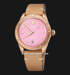 Oris Divers Sixty-Five 01-733-7771-3158-07-5-19-04BR Cotton Candy L. Pink Dial Brown Leather Strap