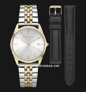 Rosefield The Ace ASGBG-X239 XS Ladies Silver Sunray Dial Dual Tone Stainless Steel + Strap Gift 