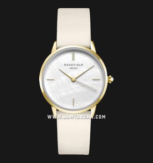 Rosefield The Pearl RMBLG-R04 Ladies White Sunray Dial White Leather Strap
