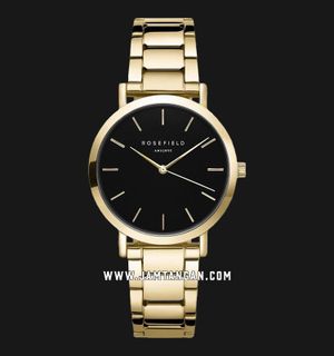 Rosefield TBGSG-T70 Ladies Black Dial Gold Stainless Steel Strap
