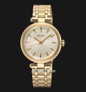 Seiko Ladies SRZ554P1 Discover More Light Champagne Dial Gold Stainless Steel Strap