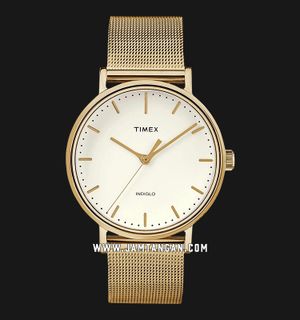 Timex Fairfield TW2R26500 Indiglo Men Beige Dial Gold Mesh Strap