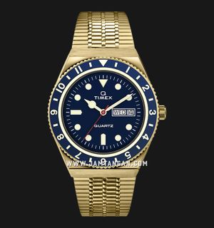 Timex Q TW2U62000 Reissue Blue Dial Gold Stainless Steel Strap