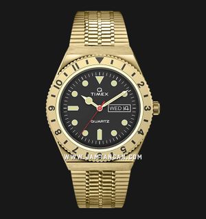 Timex Q TW2V18800 Reissue Men Black Dial Gold Stainless Steel Strap