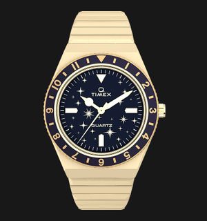 Timex Q TW2V53600 Celestial Blue Dial Gold Stainless Steel Strap