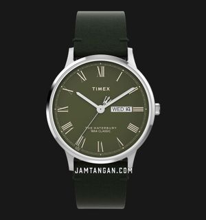 Timex Waterbury TW2W50500 Classic Green Dial Dark Green Leather Strap
