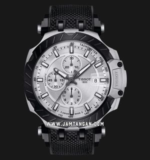 TISSOT T-Race T115.427.27.031.00 Automatic Chronograph Men Silver Dial Leather and Rubber Strap 