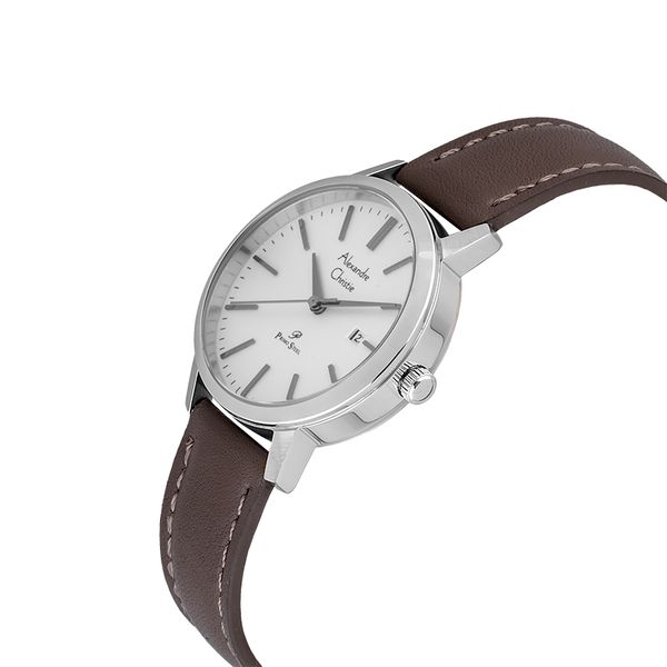 Alexandre Christie Primo Steel AC 1007 LD LSSSL Ladies Silver Dial Dark Brown Leather Strap