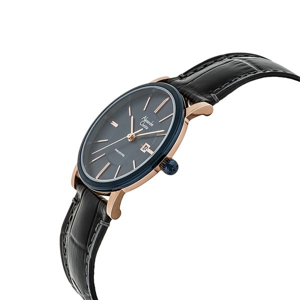 Alexandre Christie Classic AC 8344 LD LURBU Ladies Blue Dial Black Leather Strap