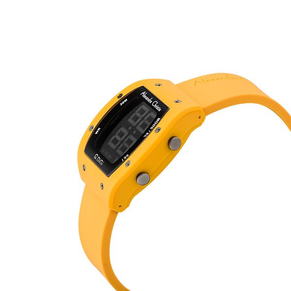 Alexandre Christie Digi AC 9360 LH RIGBAYL Ladies Black Digital Dial Yellow Rubber Strap