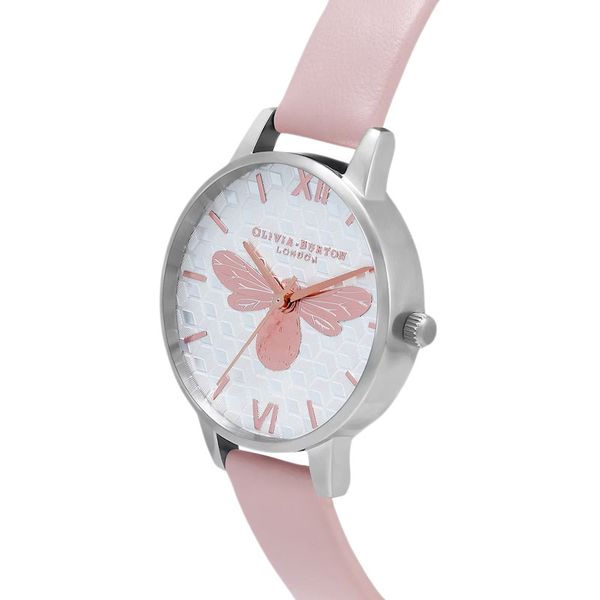 Olivia Burton Bee OB16FB25 Pale White Sunray Dial Pink Leather Strap
