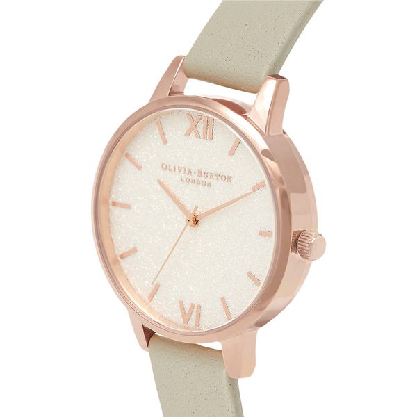 Olivia Burton Classic OB16GD89 White Glitter Dial Steel Grey Leather Strap