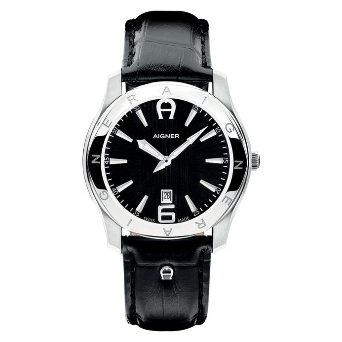 Aigner Lazio A32142FC Black Leather Strap Black Dial