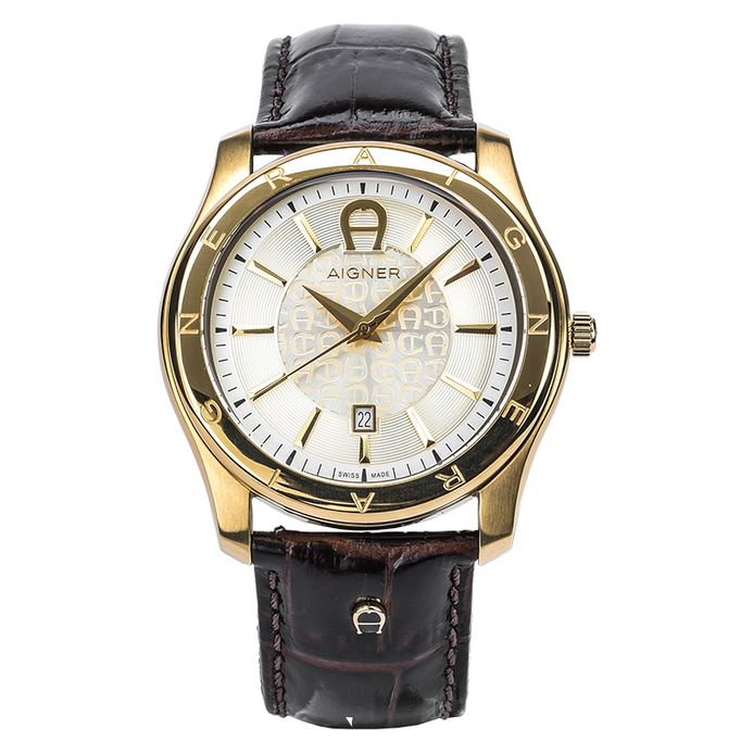 Aigner Lazio II A32189B Men Champagne Dial Dark Brown Leather