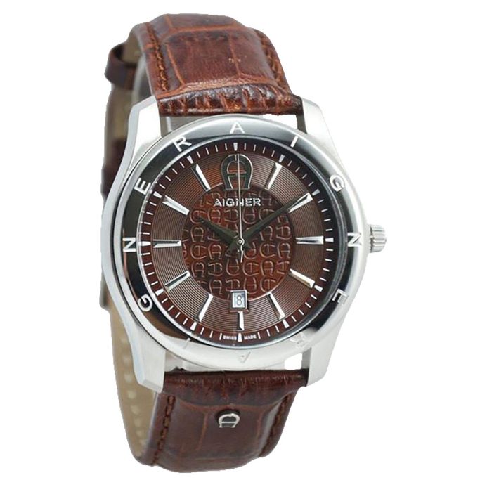 Aigner Lazio II A32190A Men Brown Pattern Dial Brown Leather Strap