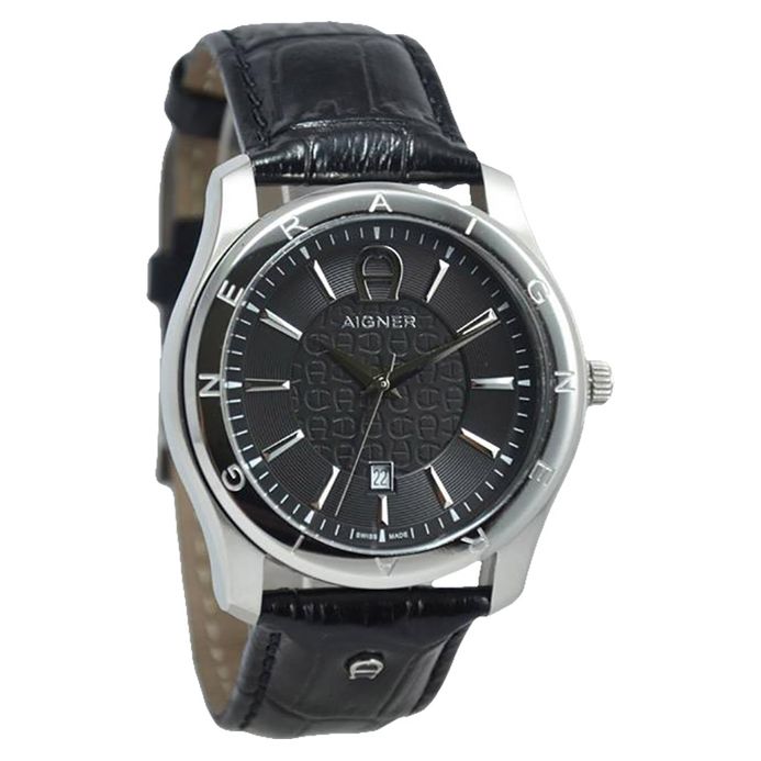 Aigner Lazio II A32190C Men Black Pattern Dial Black Leather Strap