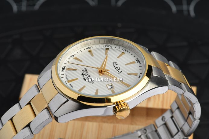 Alba Fashion AG8390X1 Men Silver Dial Dual Tone Stainless Steel Strap