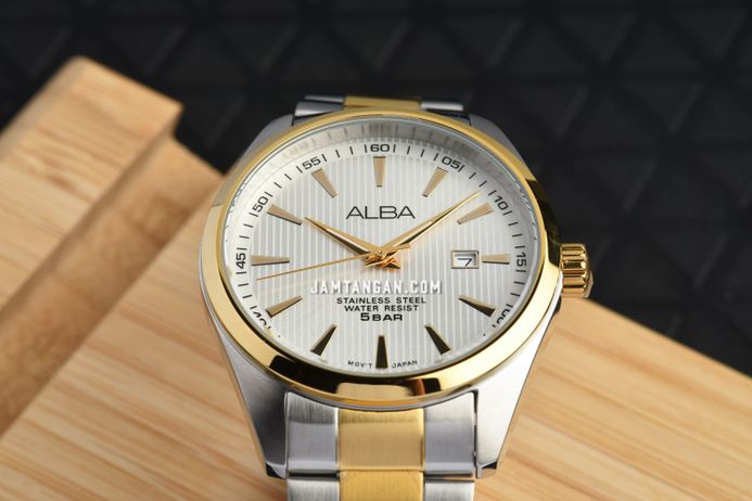 Alba Fashion AG8390X1 Men Silver Dial Dual Tone Stainless Steel Strap