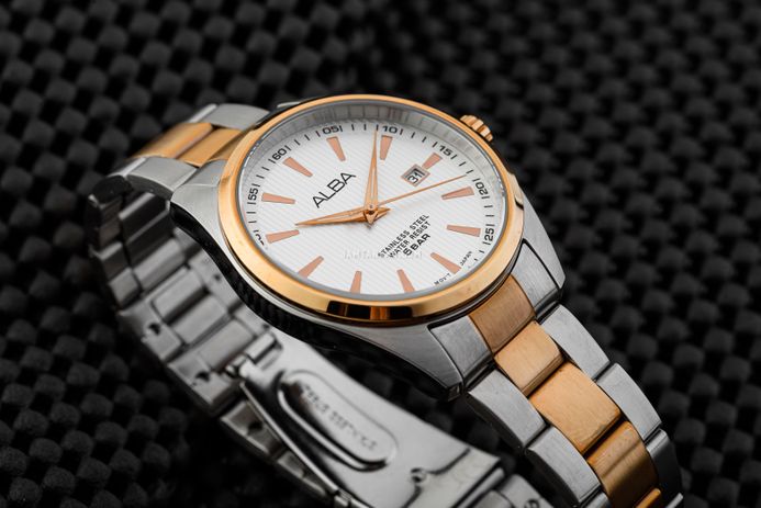 Alba Fashion AG8394X1 Men Silver Dial Dual Tone Stainless Steel Strap