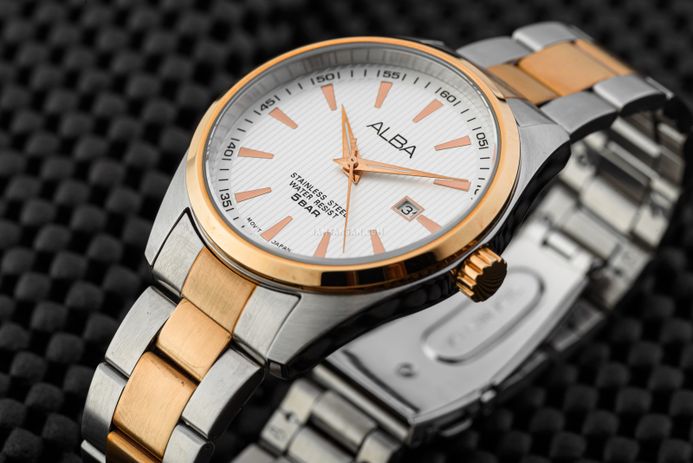 Alba Fashion AG8394X1 Men Silver Dial Dual Tone Stainless Steel Strap