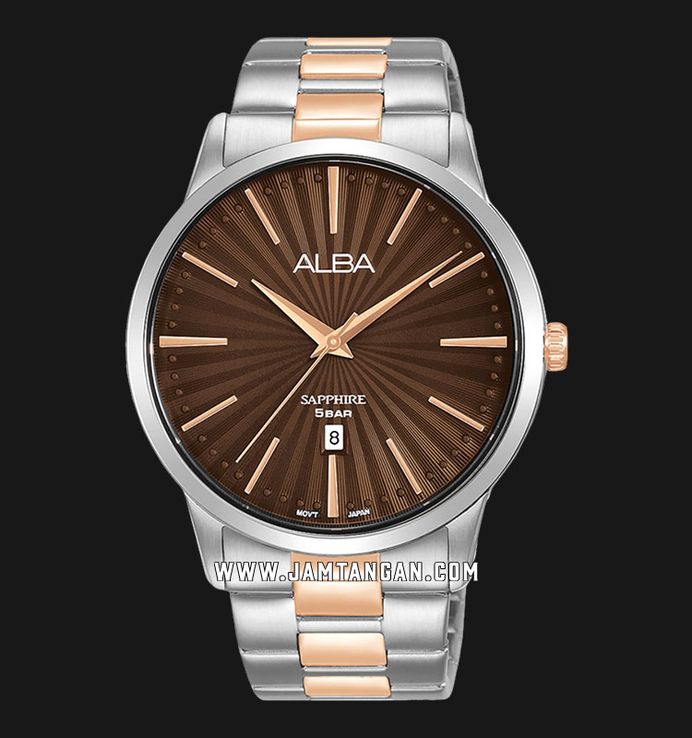 Alba Prestige AG8L13X1 Men Brown Patterned Dial Dual Tone Stainless Steel Strap