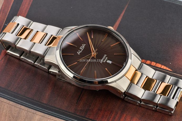 Alba Prestige AG8L13X1 Men Brown Patterned Dial Dual Tone Stainless Steel Strap