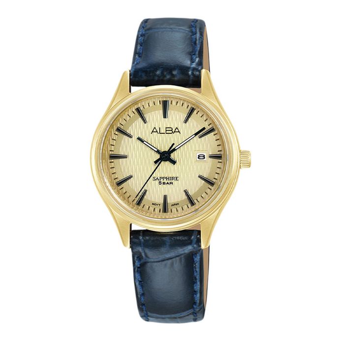 Alba AH7ED4X1 Ladies Champagne Dial Blue Leather Strap