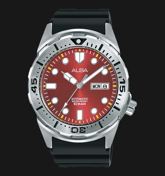 Alba Mechanical AL4381X1 Men Red Dial Black Silicone Strap