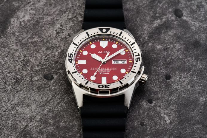 Alba Mechanical AL4381X1 Men Red Dial Black Silicone Strap