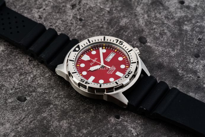 Alba Mechanical AL4381X1 Men Red Dial Black Silicone Strap