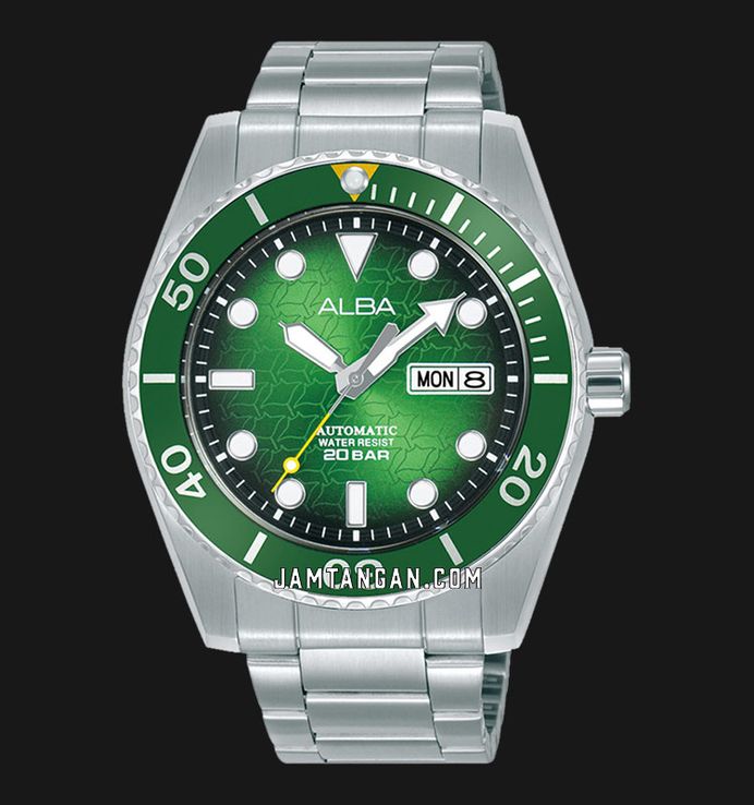 Alba Mechanical AL4437X1 Automatic Men Green Black Gradation Patterned Dial Stainless Steel Strap